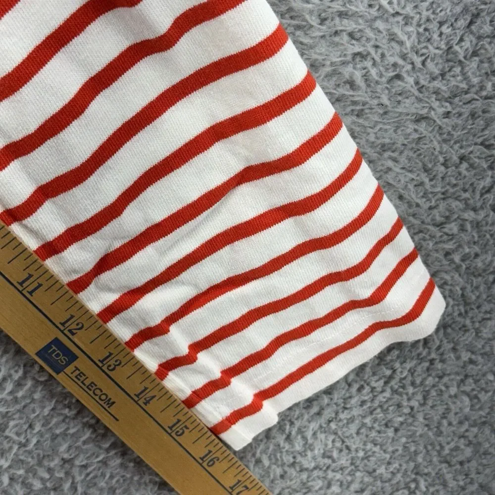 J Crew Women 2XS Red White Striped High Neck Pullover Top Drawstring Pouch Shirt